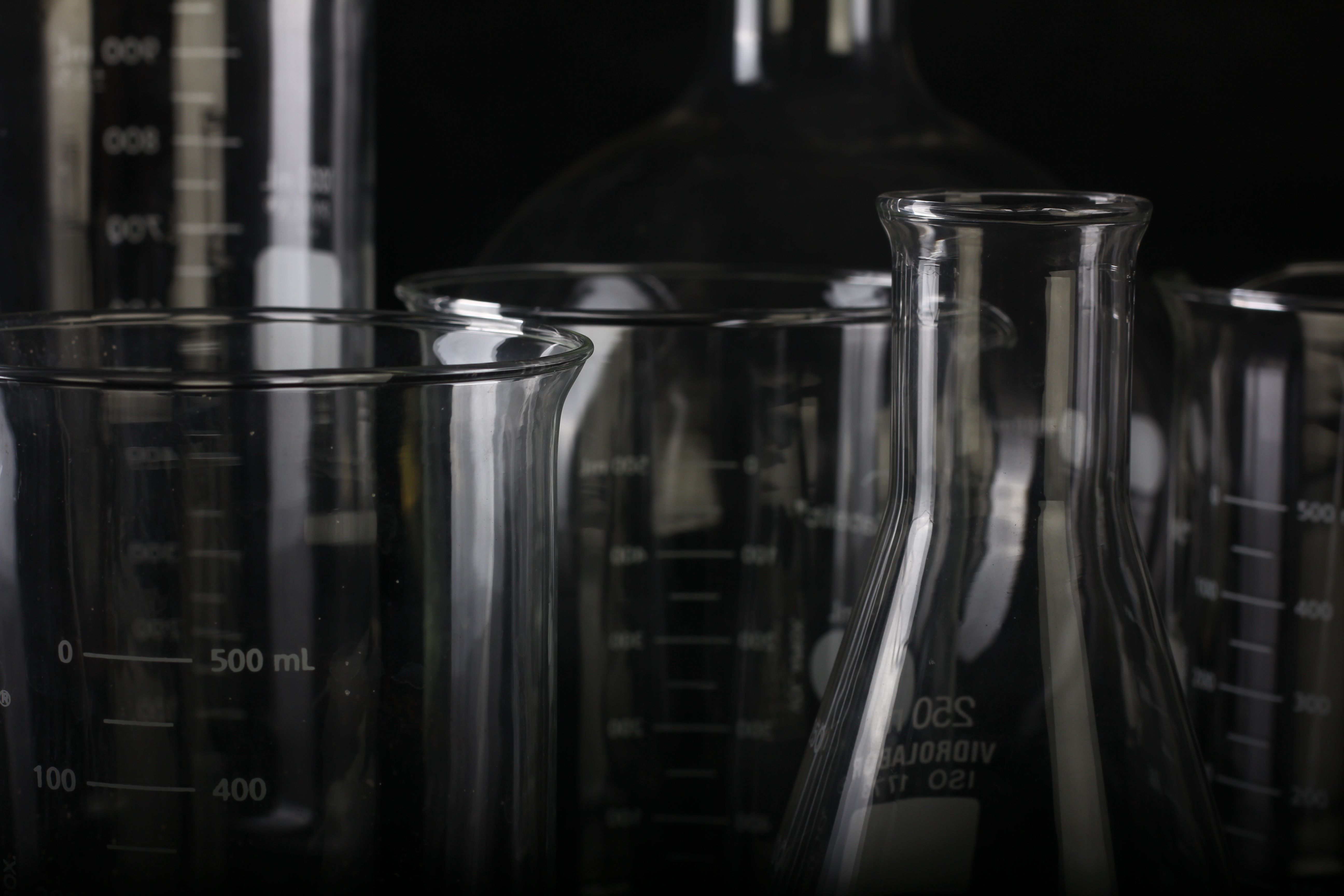 Scientists in a laboratory, black and white